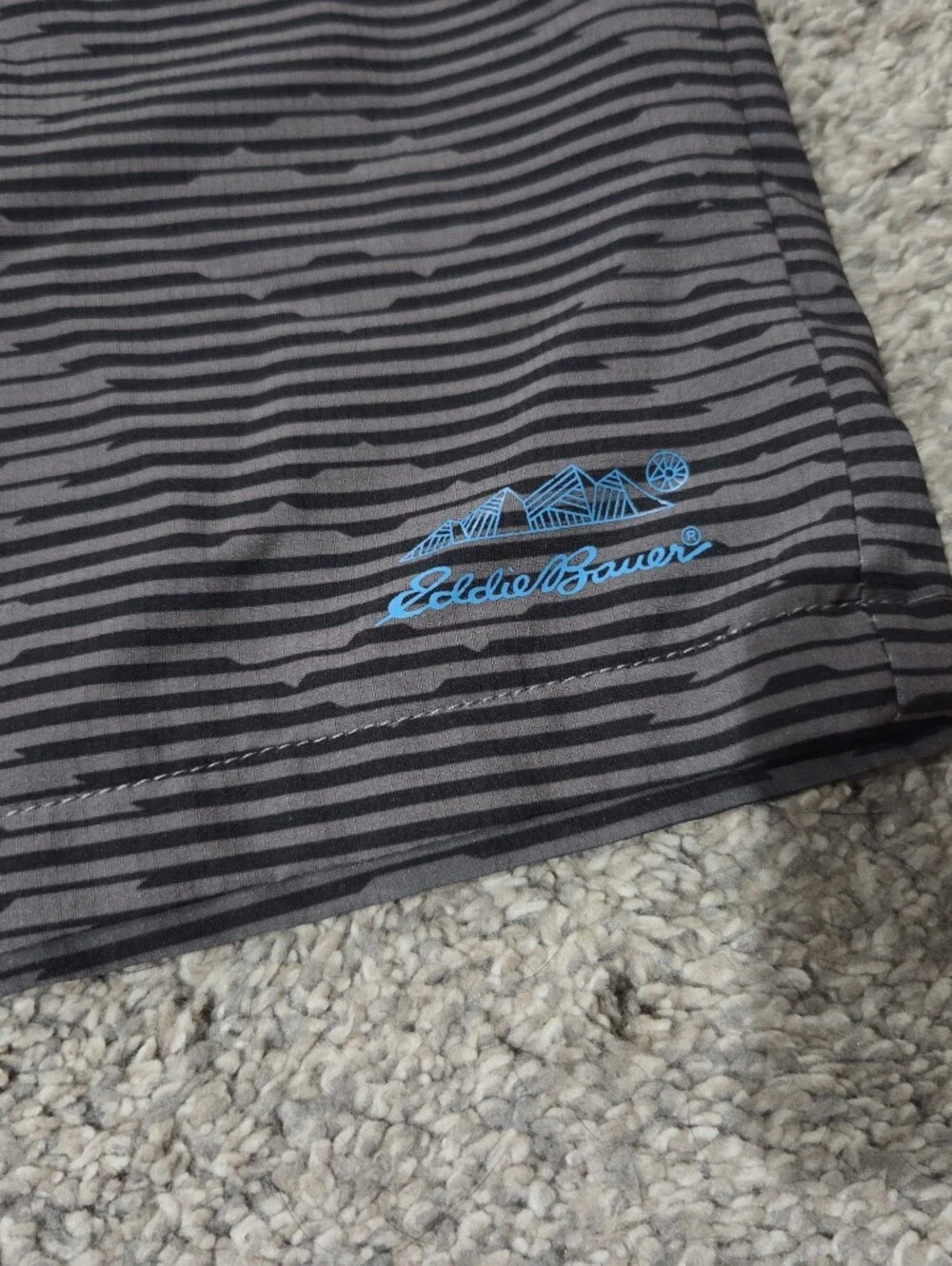 Eddie Bauer Kids Black Striped Swim Board Shorts with Subtle Blue Logo Accent XL